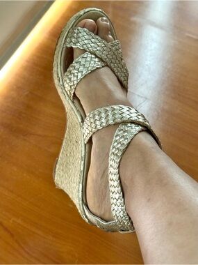 Sperry Braided Metallic Silver Espadrille Wedge Sandals
